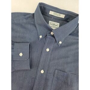 LL Bean Mens Blue Wrinkle‎ Free Traditional Fit Oxford Button Down Shirt